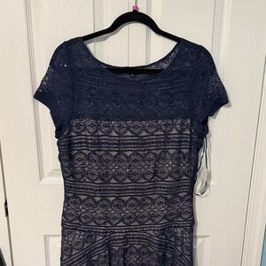 Signature by Sangria Navy Lace Midi Dress